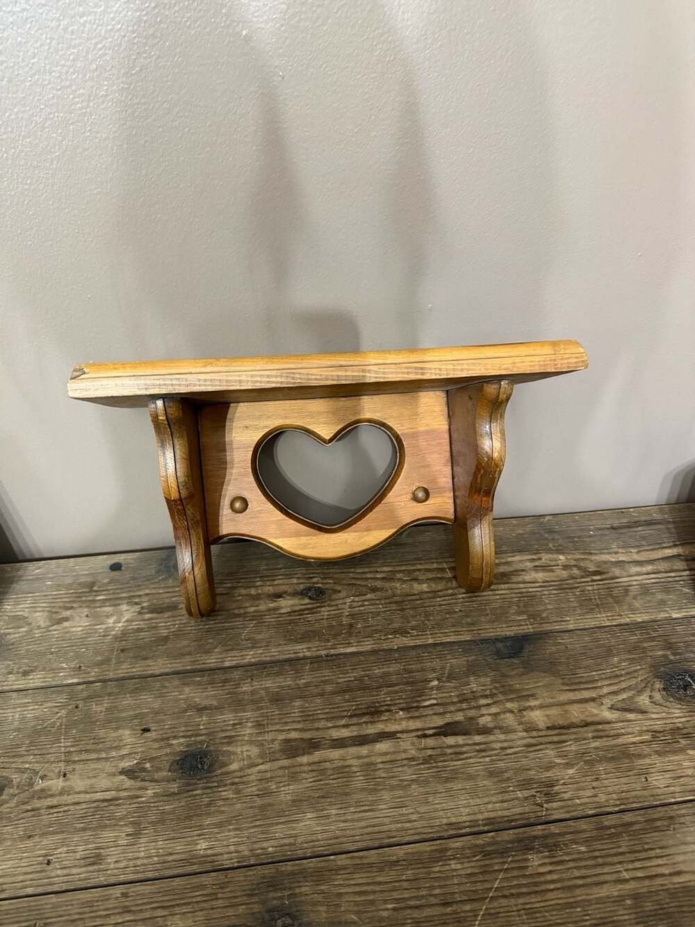 Vintage Solid Wood Wall Shelf with Heart Cutout and Plate Groove